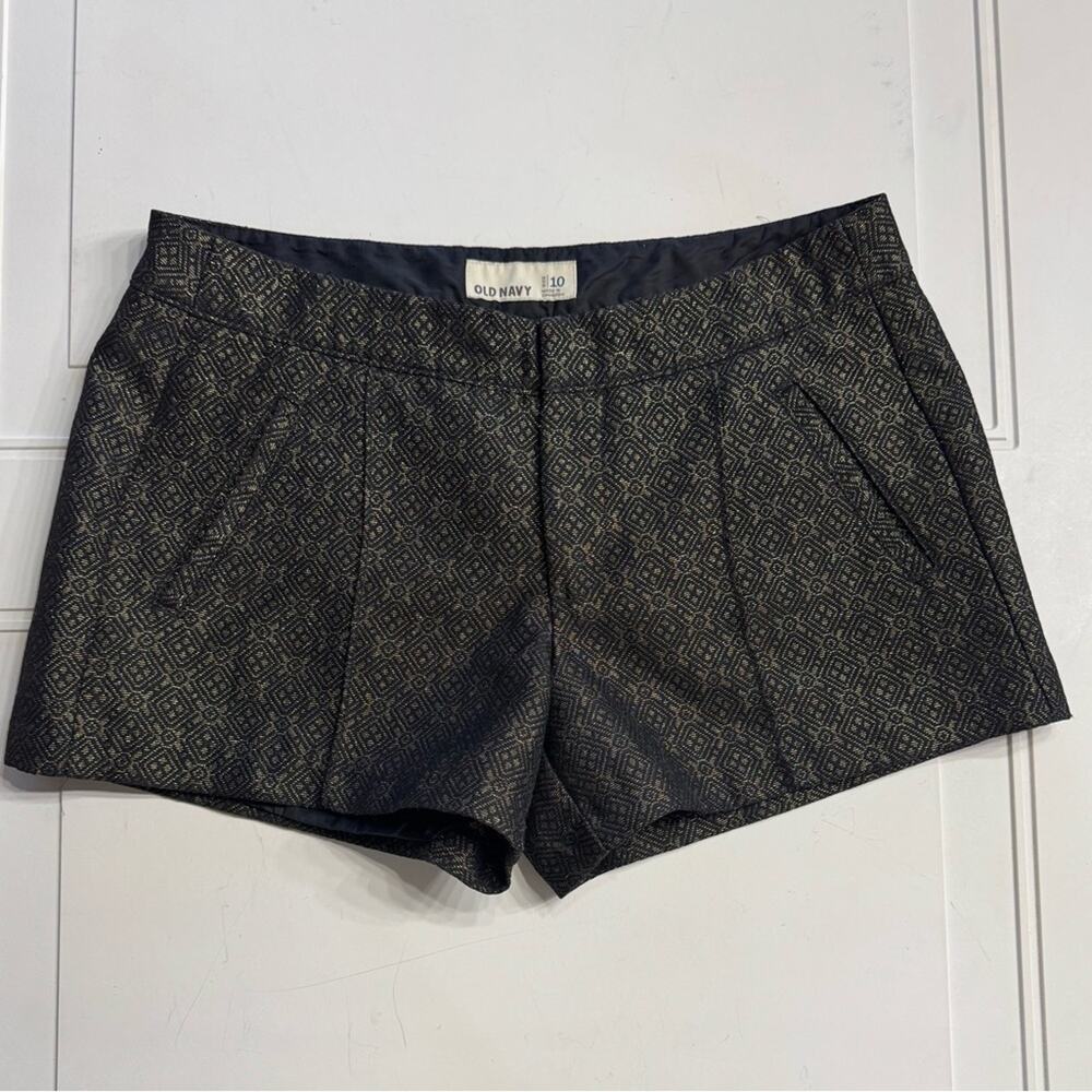 Old Navy Womens Sz 10 Black Gold Metallic Geometric 3” Chino Shorts